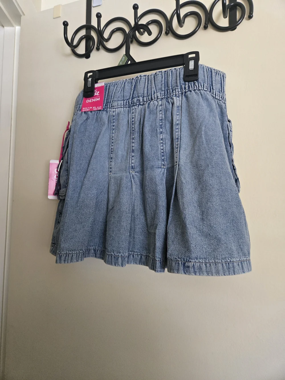 Justice Girls Blue Denim Cargo Skirt with Drawstring Waist
